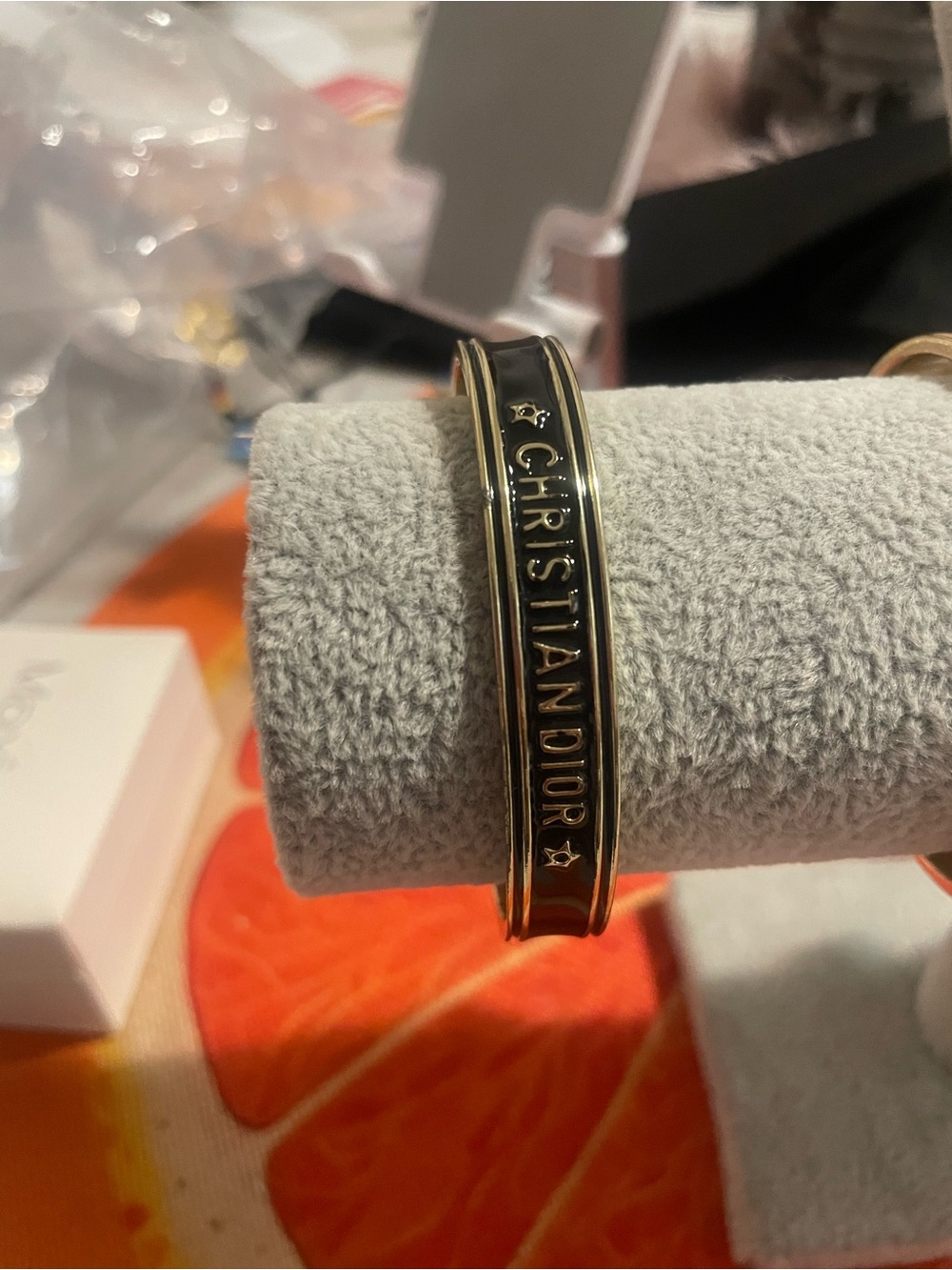 CD Gold-Tone Bracelet with Black Enamel Logo